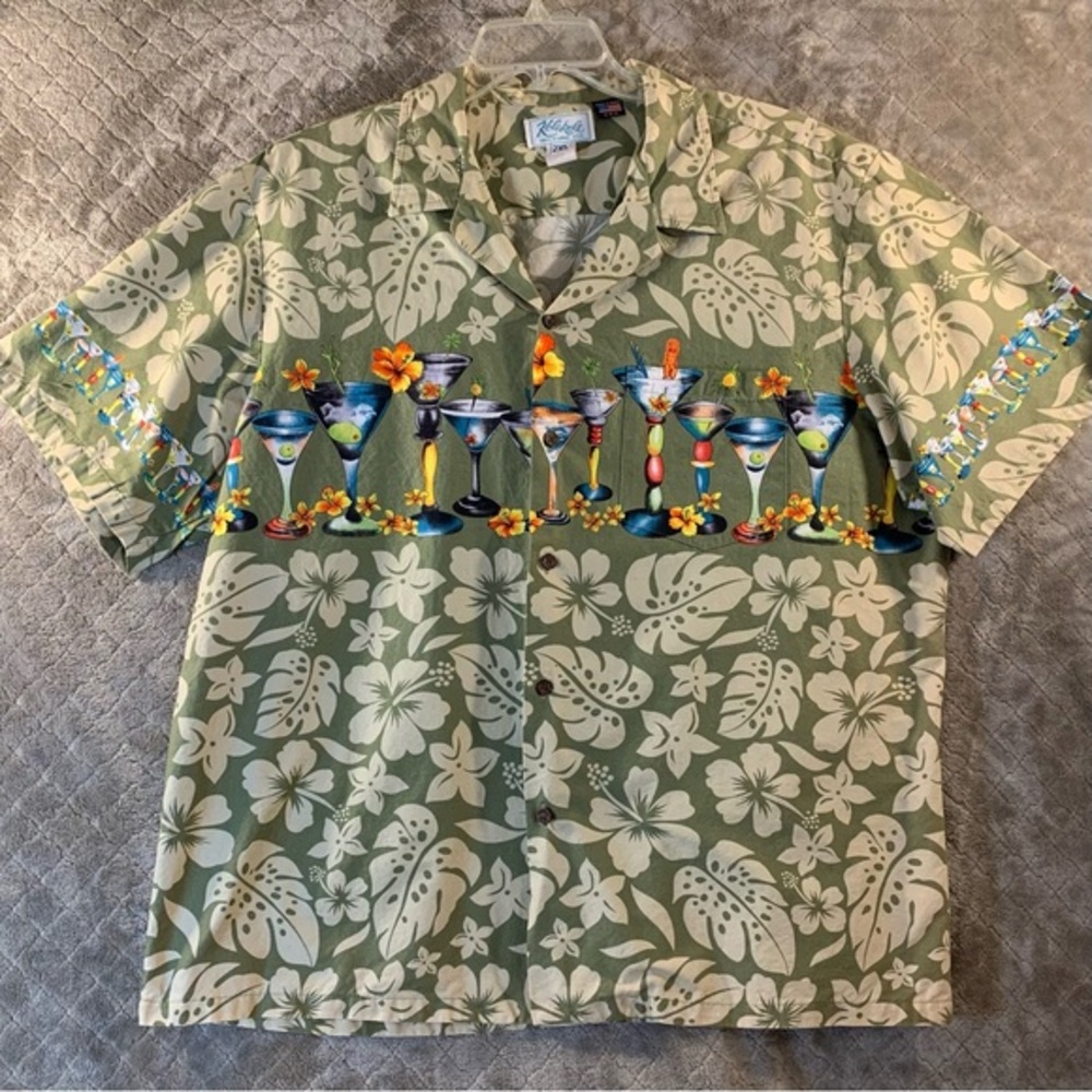 Kolekole Hawaiian Shirt 2XL Made in Hawaii Tropical Cocktails Print‎ Aloha Shirt